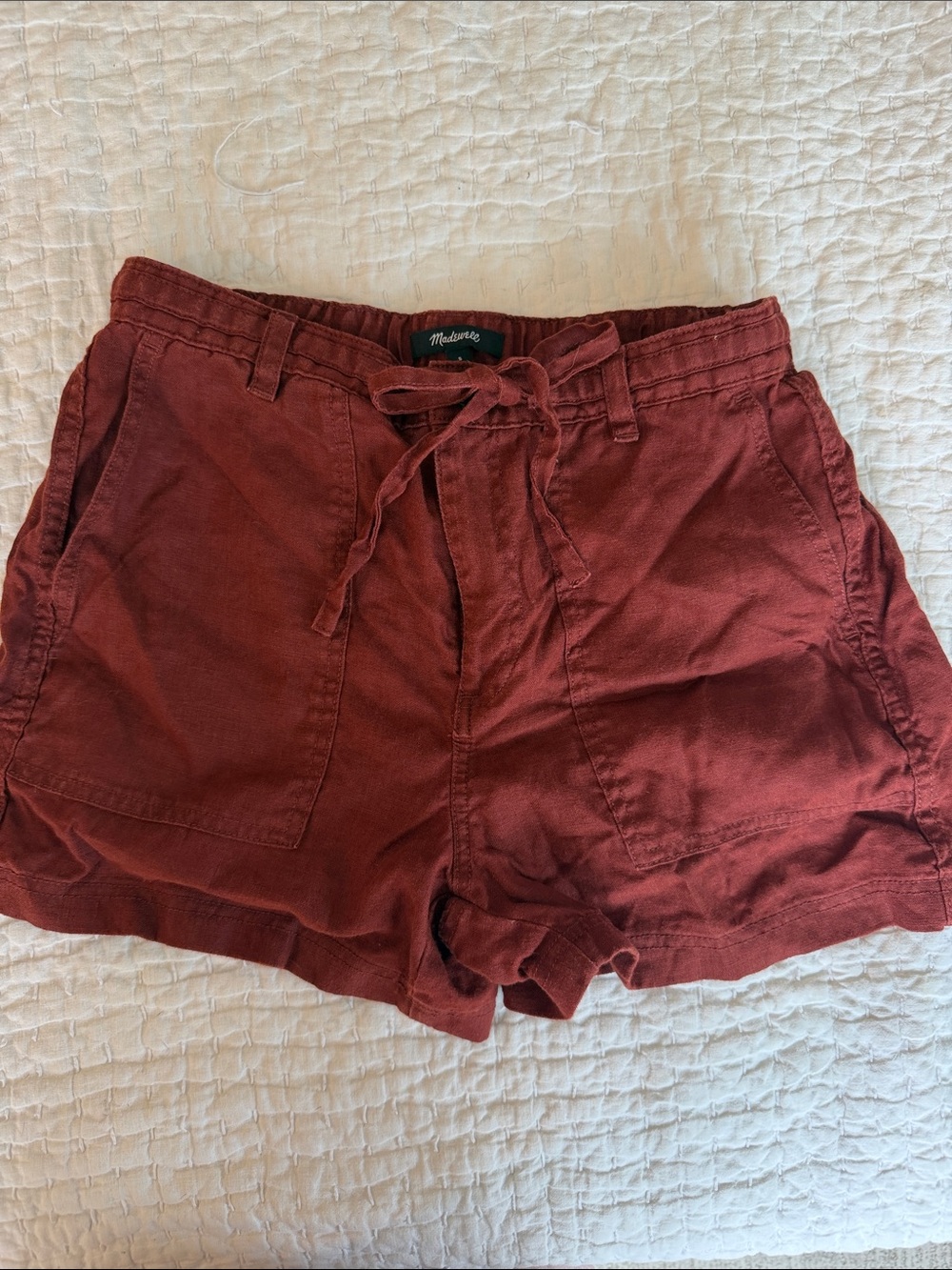 Madewell Women's Linen Rust Red Drawstring Utility Shorts